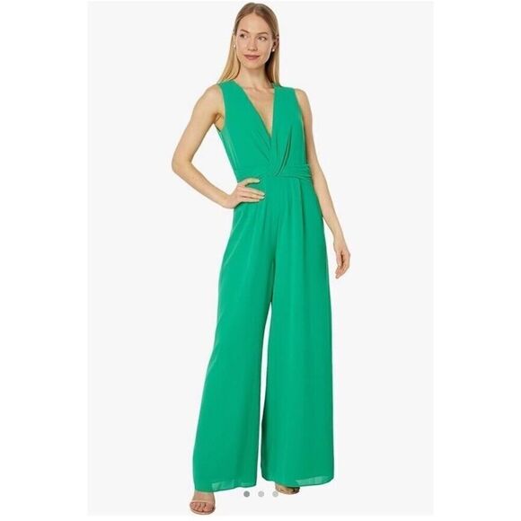 Vince Camuto Chiffon Twist Front Balloon Sleeve Jumpsuit Green sz 16 - Picture 1 of 14